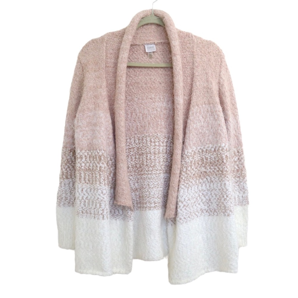 Cupio Open Front Blush/White Knit Cardigan